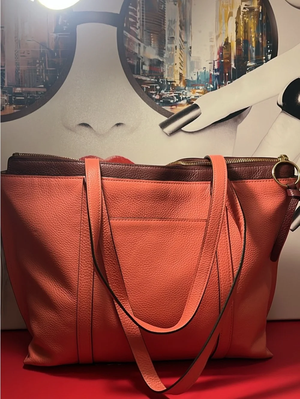Coach Coral Pink Pebbled Leather Shoulder Bag with Gold Logo